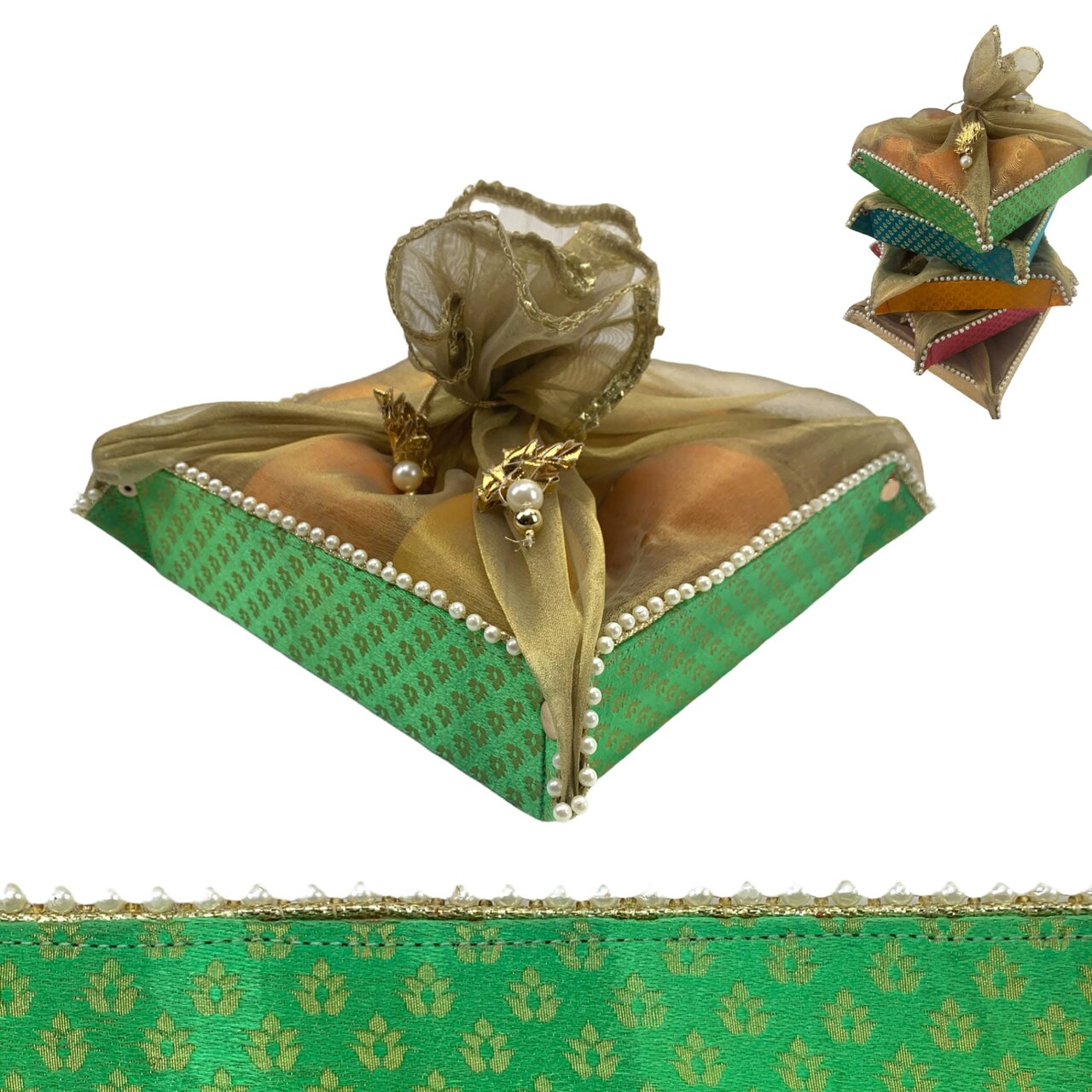 2ct Gift Basket Indian Mithai Box Brocade Jewelry Organizer Box for Shagun Return Gifts Traditional Style Sweets Box Wedding Favor Housewarming Gift